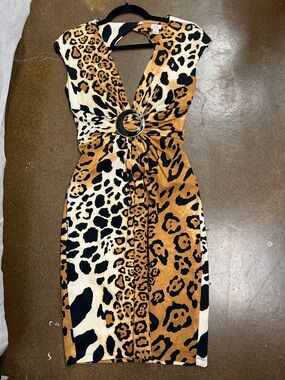 Cache Leopard Print Midi Dress - Brown/Black/White